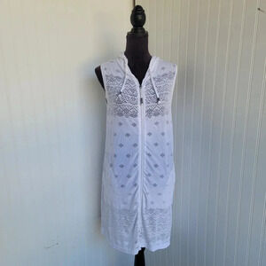 DOTTI Swim Cover Up Crochet Full Zip Up Hoodie White Lace $56  Sz Small S